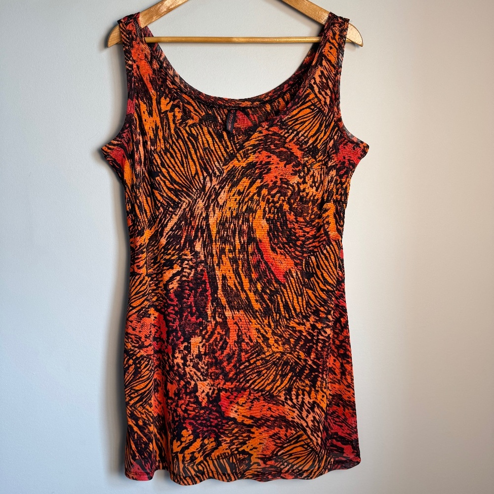 Womens Sleeveless Abstract Print Tank Top Orange Size XL Art Fire Fairy Festival